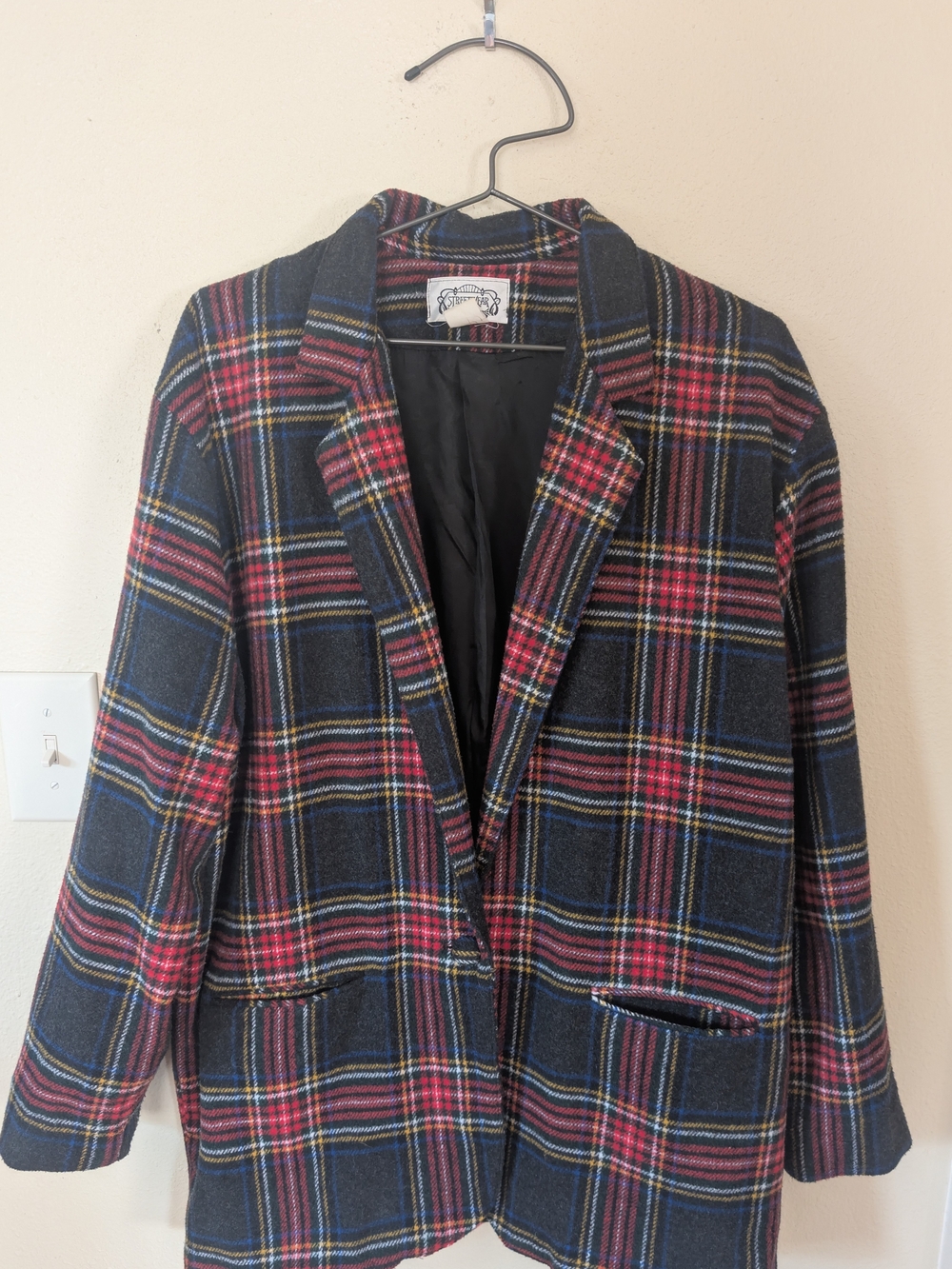 Streetwear Society Charcoal Plaid Blazer with Red, White, Blue And Yellow L